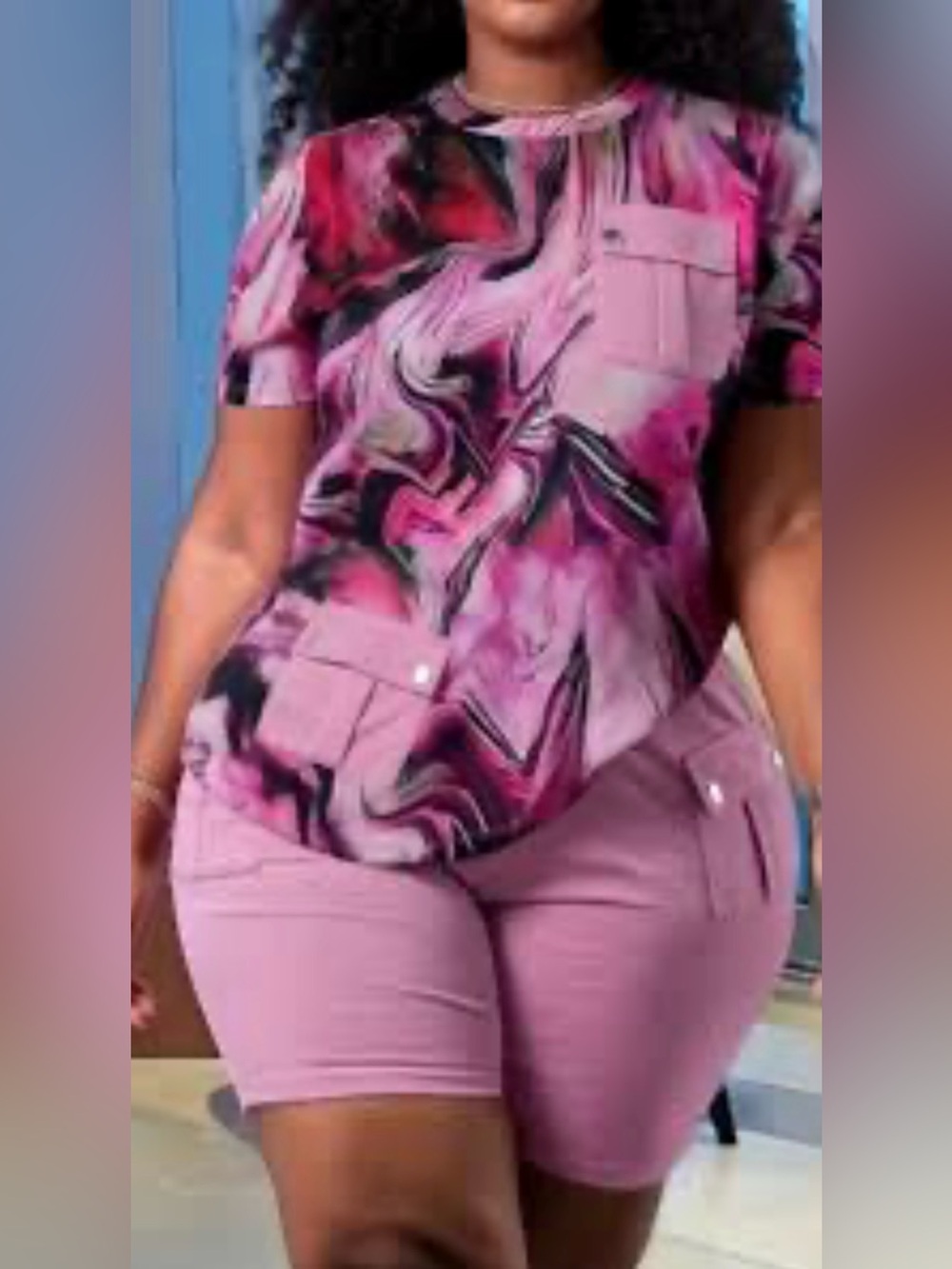 Pink Swirl Print Top & Shorts Set